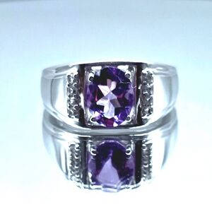 Sterling Silver Amethyst & White Topaz Ring 1.60 CTW Size 7 Designer Ring